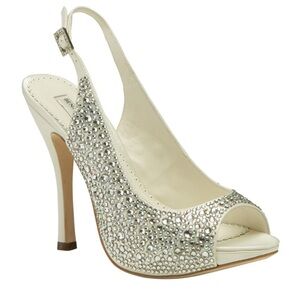 Benjamin Adams London Crystal Electra slingback platform Heels 7.5 cream silver